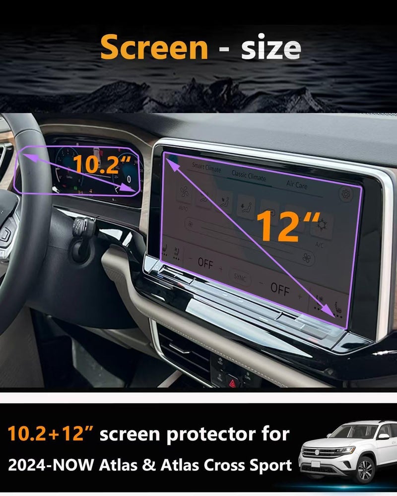 VIAROOM 2 Pack Screen Protector For VW Atlas & Atlas Cross Sport 2024-2026,12" infotainment & 10.2" Cluster Tempered Glass Film For Volkswagen 2026 2025 2024 SE/SEL/R-Line Accessories - Image 2